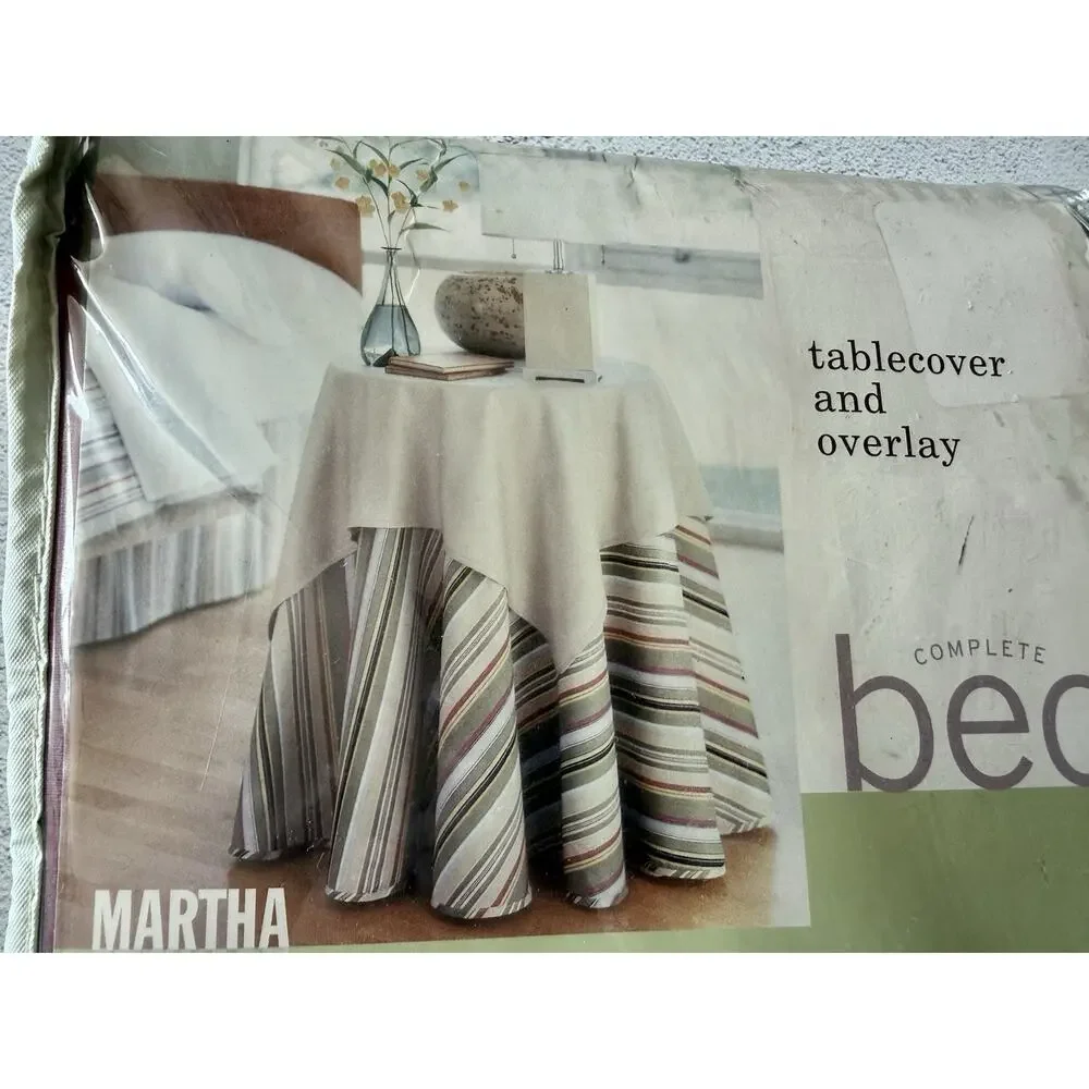 Vintage Martha Stewart Round Tablecloth and Overlay Striped Chino 100% Cotton